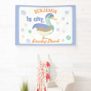 Eine Glückliche Ente & Blasen Erster Geburtstag Pa Banner