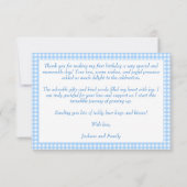 Eine glückliche Ente Blue Gingham Geburtstag viele Dankeskarte (Rückseite)