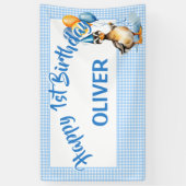 Eine glückliche Ente mit blauem Gingham zum Geburt Banner (Vertikal)