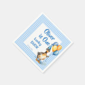 Eine glückliche Ente mit blauen Gingham Geburtstag Serviette (Ecke)