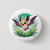 Eine glückliche, fliegende Fledermaus auf einem Gr Button (Vorderseite)