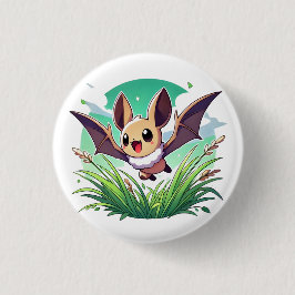 Eine glückliche, fliegende Fledermaus auf einem Gr Button