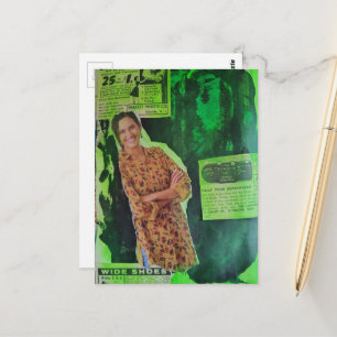 Eine glückliche Frau Retro-Anzeigen Mixed-Media-Co Postkarte