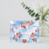 Eine glückliche Herde fliegender Schweine Postkart Postkarte (Stehend Vorderseite)