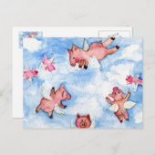 Eine glückliche Herde fliegender Schweine Postkart Postkarte (Vorne/Hinten)