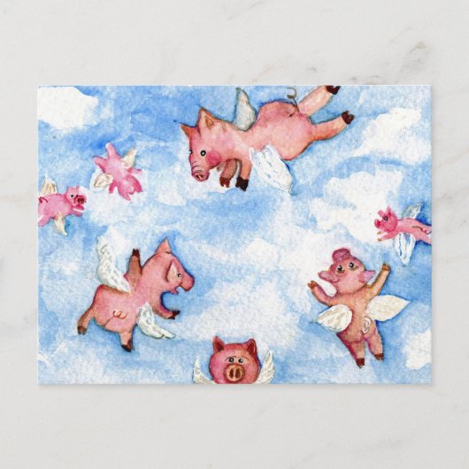 Eine glückliche Herde fliegender Schweine Postkart Postkarte (Vorderseite)