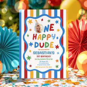 Eine glückliche Kerl Bunte 1. Geburtstagsfeier Einladung