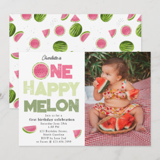 Eine glückliche Melone 1. Sommer-Geburtstagsfoto Einladung