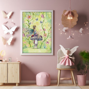Eine glückliche Platz-Blumenfee und Schmetterlinge Poster