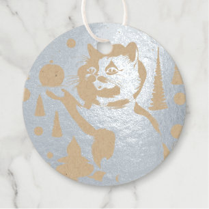 Eine glückliche Tuxedo-Katze, die Weihnachtsplakat Geschenkanhänger