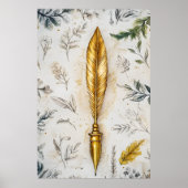Eine goldene Feder oder ein eleganter Füller. Poster (Vorne)