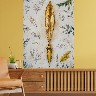Eine goldene Feder oder ein eleganter Füller. Poster