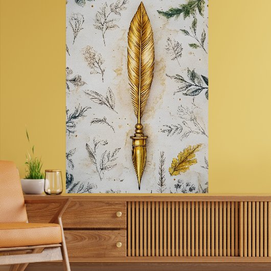 Eine goldene Feder oder ein eleganter Füller. Poster (Wohnzimmer 2)