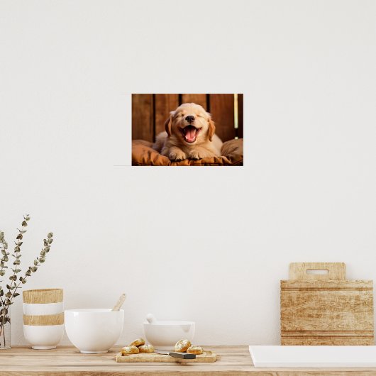 Eine goldene Retriever Welpe in der Mitte-Yawn AI Poster (Küche)