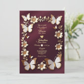Eine goldene und bordeauxrote Hochzeitskarte Einladung (Stehend Vorderseite)