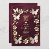 Eine goldene und bordeauxrote Hochzeitskarte Einladung (Vorne/Hinten)