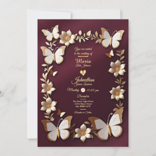 Eine goldene und bordeauxrote Hochzeitskarte Einladung