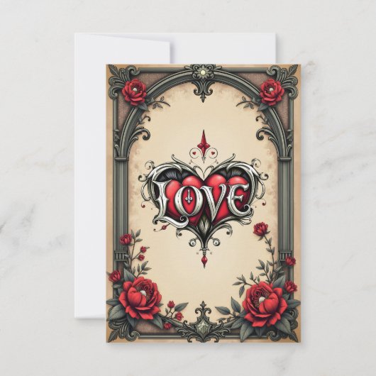 Eine gotische Romantik. Ein verzierter, gotischer  Dankeskarte (Rückseite)