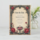 Eine gotische Romantik. Ein verzierter, gotischer  Save The Date (Stehend Vorderseite)