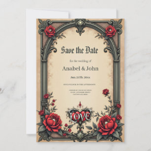 Eine gotische Romantik. Ein verzierter, gotischer  Save The Date