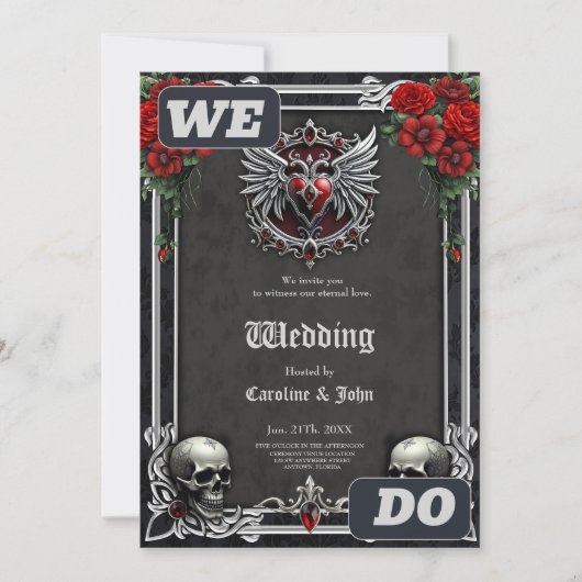 Eine gotische Symbiose, elegantes Heert und Schäde Einladung (Vorderseite)