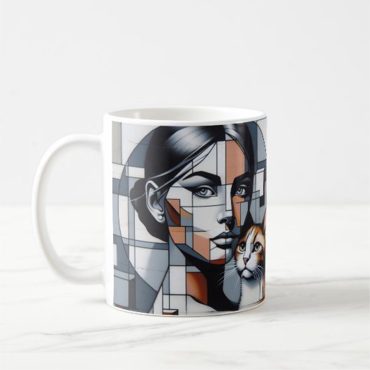 Eine Graffiti-Katze mit ihrer Katze. Kaffeetasse (Links)