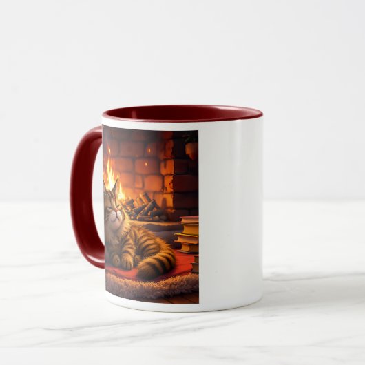 Eine graue Katze schläft friedlich auf einem Teppi Tasse (Vorderseite Links)