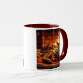 Eine graue Katze schläft friedlich auf einem Teppi Tasse (VorderseiteRechts)