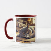 Eine graue Katze schläft in einem Cosy-Salon. Tasse (Links)