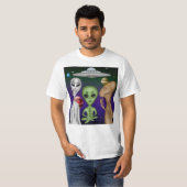 Eine graue, kleine grüne Anunnaki-Alien Zeichne T-Shirt (Vorne ganz)