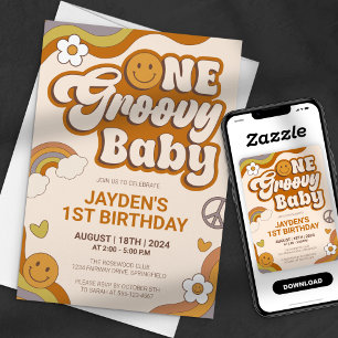 Eine Groovy-Baby-Retro-70er-Party-Geburtstag Einladung