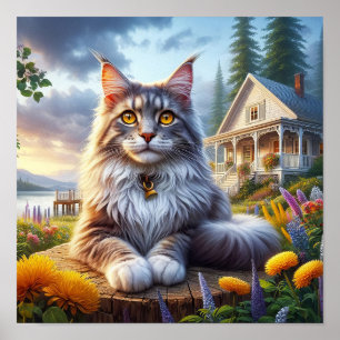 Eine großartige Coon Cat Ruhe in einer ruhigen Lan Poster