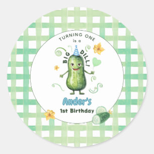 Eine große Dillgurke zum ersten Geburtstag Blau Runder Aufkleber