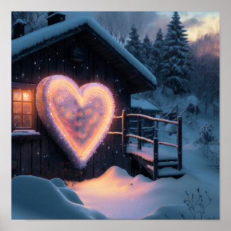 Eine große Herzform signieren vor einem Landhaus Poster