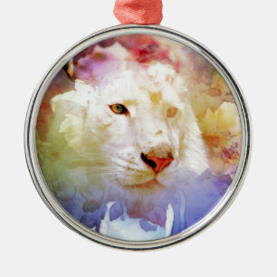 Eine große Katze auf einem Blumenfeld Ornament Aus Metall