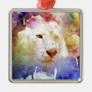 Eine große Katze auf einem Blumenfeld Silbernes Ornament