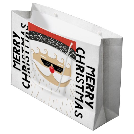 Eine große rot-weiße Tasche für ein Weihnachtsgesc Geschenktüte (Vorderseite Schrägansicht)