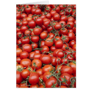 Eine große Tomatenpflanze auf einem Markt hält sic