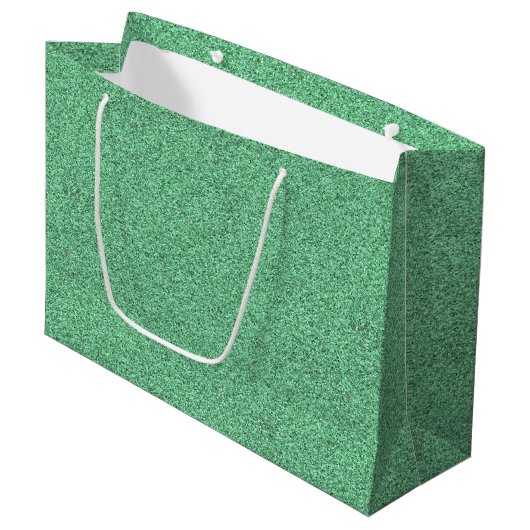 Eine grüne Geschenktasche mit weißem Seilgriff Große Geschenktüte (Vorderseite Schrägansicht)