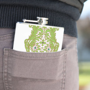 eine grüne und weiße Tapete mit verziertem Design Flachmann