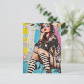 Eine Grunge-Mode-Dame Collage Postkarte (Stehend Vorderseite)