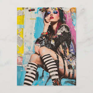 Eine Grunge-Mode-Dame Collage Postkarte