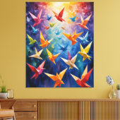 eine Gruppe farbiger Vögel Origami Leinwanddruck (Insitu (Wohnzimmer))