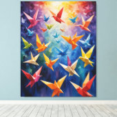 eine Gruppe farbiger Vögel Origami Leinwanddruck (Insitu (Holzboden))