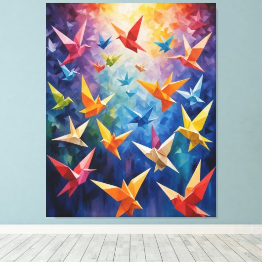 eine Gruppe farbiger Vögel Origami Leinwanddruck (Insitu (Holzboden))