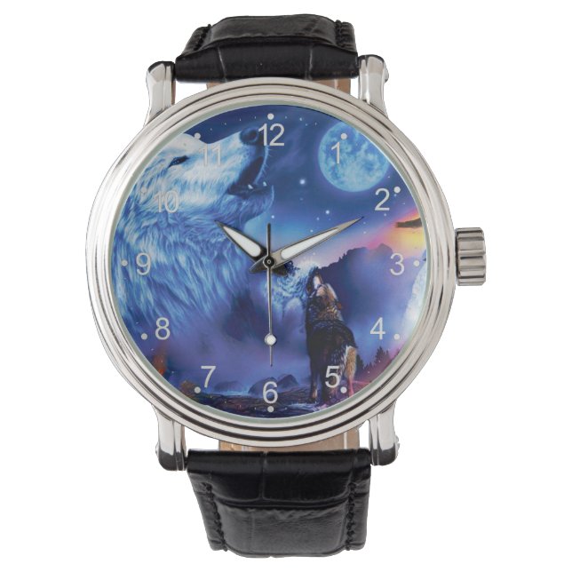 Eine Gruppe Wölfe in einer dunklen Nacht Armbanduhr (Vorderseite)