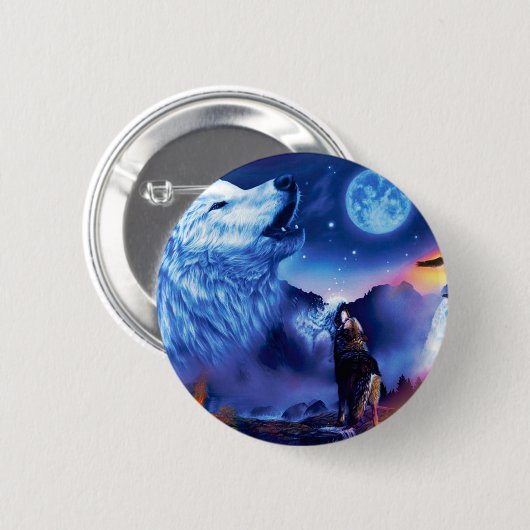 Eine Gruppe Wölfe in einer dunklen Nacht Button (Vorne & Hinten)