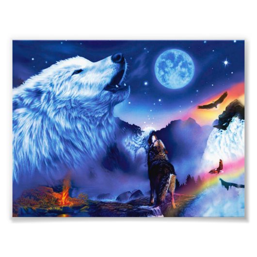 Eine Gruppe Wölfe in einer dunklen Nacht Fotodruck (Vorne)