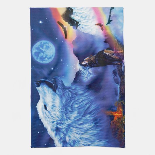 Eine Gruppe Wölfe in einer dunklen Nacht Geschirrtuch (Vertikal)