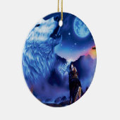 Eine Gruppe Wölfe in einer dunklen Nacht Keramik Ornament (Rechts)